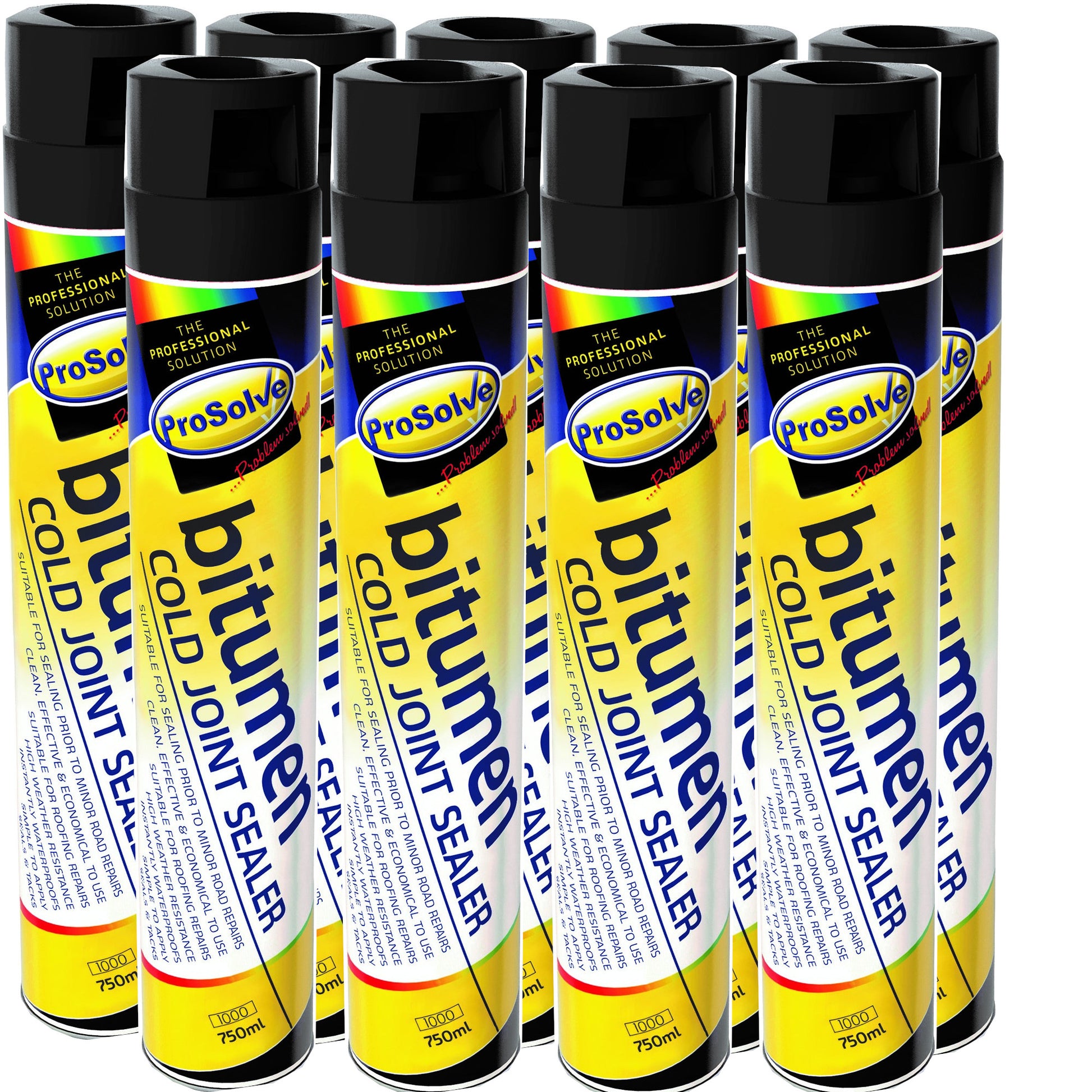 PACK OF 9 Prosolve Bitumen Cold Joint Sealer Aerosol 750ml adhesive tack coat Tarmac & Gutter Sealer