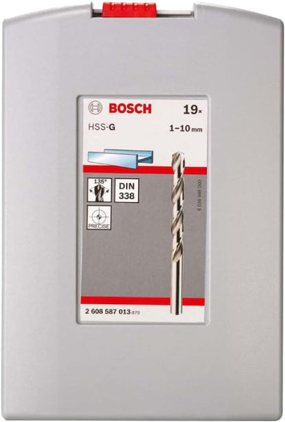 Bosch Professional 19pc. HSS-G ProBox Metal Drill Bit Set (for Steel, Ø 1-10 mm, Accessories Drill Driver and Drill Stand)