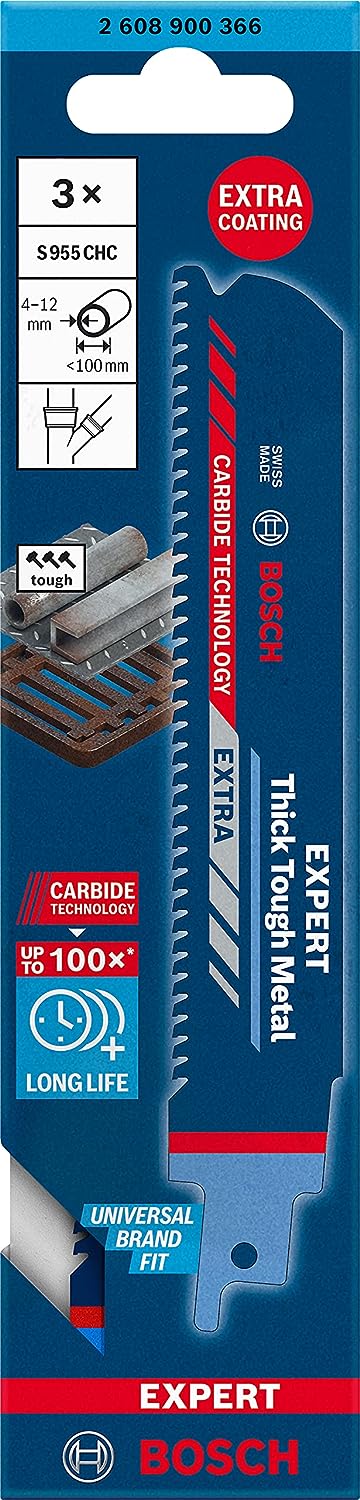 Bosch 2608900365 Professional 1x Expert ‘Thick Tough Metal’ S 955 CHC Reciprocating Saw Blade (Accessories Reciprocating Saw), Blue, 150mm/6"