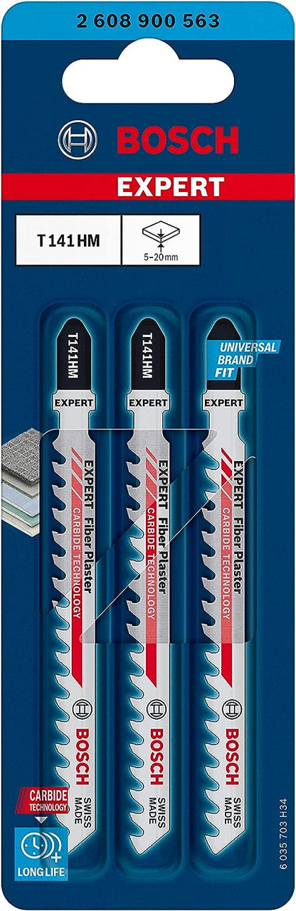 Bosch 2608900563 Professional 3x Expert ‘Fiber Plaster’ T 141 HM Jigsaw Blade (for Fibre cement boards, Drywall board, Length 100 mm, Accessories Jigsaw)