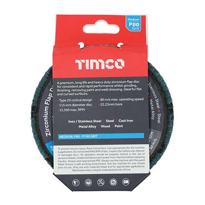 TIMCO Zirconium Flap Disc P80 115 x 22.23 Pack 1