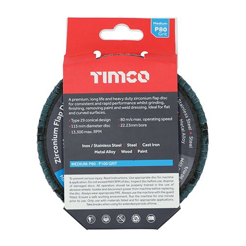 TIMCO Zirconium Flap Disc P80 115 x 22.23 Pack 1