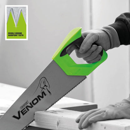 82198 Draper Venom Venom First Fix Double Ground Tool Box Saw, 350mm, 7tpi/8ppi Carpenters Hand Saws Professional Trade DIY Workshop Garage Use
