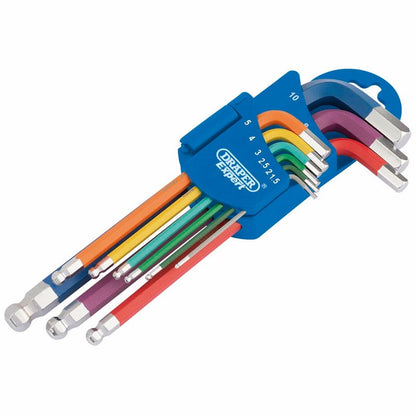 Draper L COLOUR BALL HEX KEY SET 9PC 66132 Metric Coloured Hex. and Ball End Key Set (9 Piece)