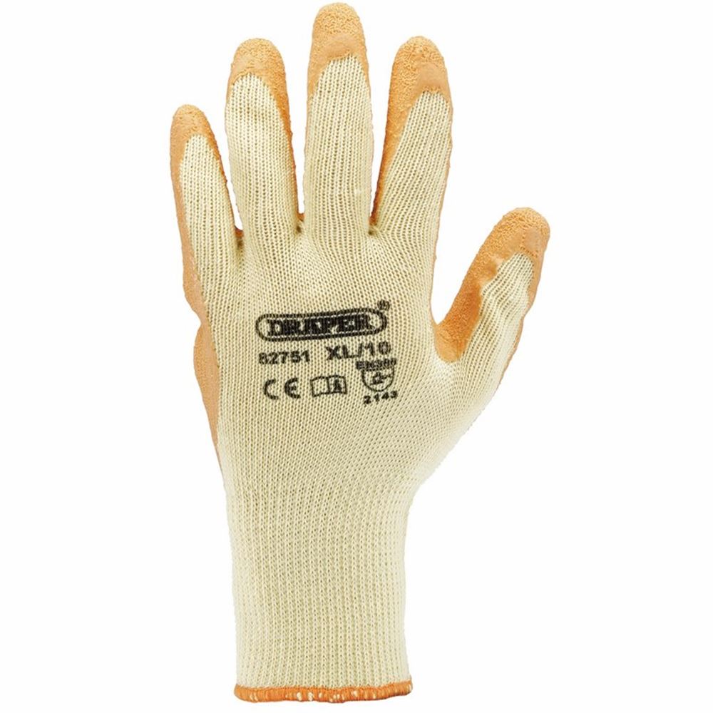 Draper H.D.LATEX OR.GLOVE XL PACK X10 82751 Heavy Duty Latex Coated Work Gloves