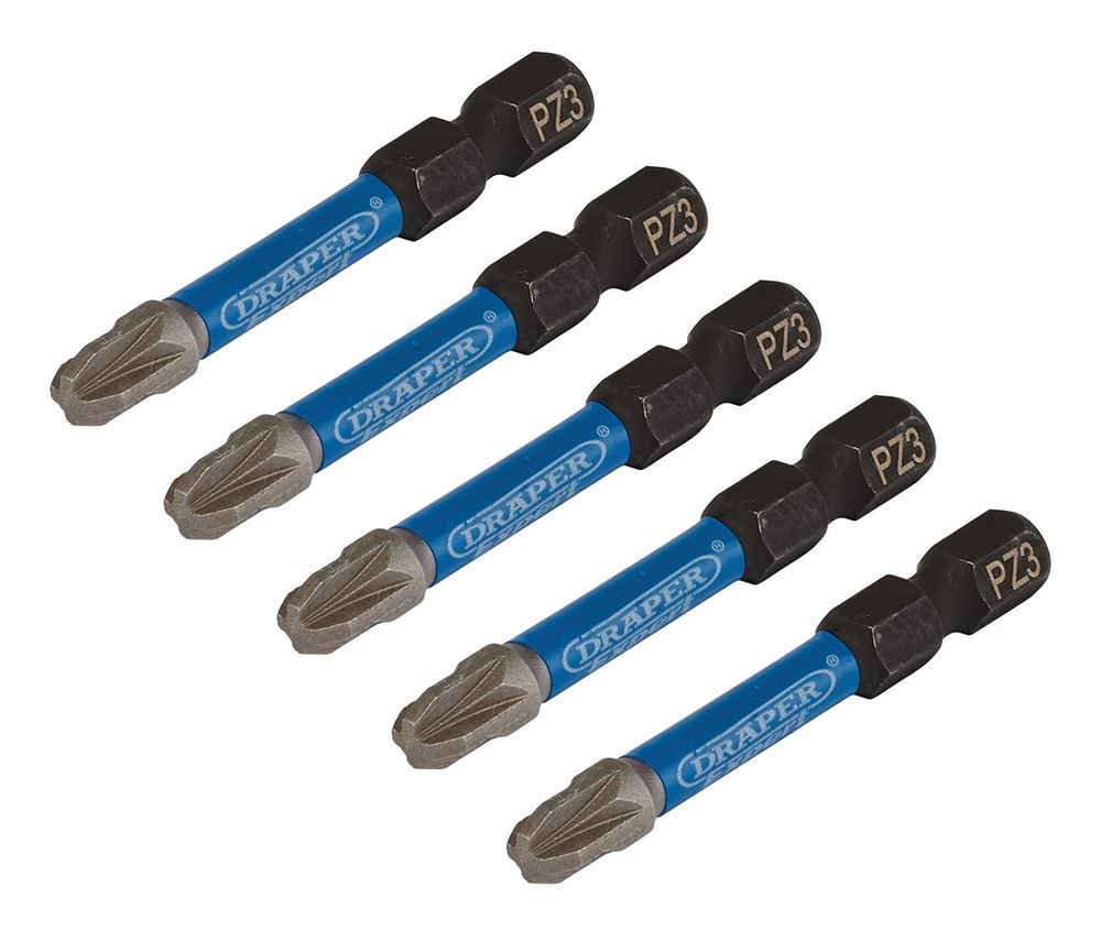 Draper PZ3X50MM IMPACT S/D BIT 5PK 05648 PZ-Type Impact Screwdriver Bits, 1/4" Hex