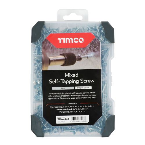 TIMCO Mix Self-Tapping Screws Zinc 475pcs Silver Pack 1