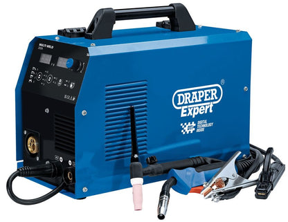 70043 Draper Expert Expert 3-In-1 Multi-Process Welder Dti, 200A MW200A Inverter Tig Welders 420 x 205 x 300mm Professional Trade DIY Workshop Garag