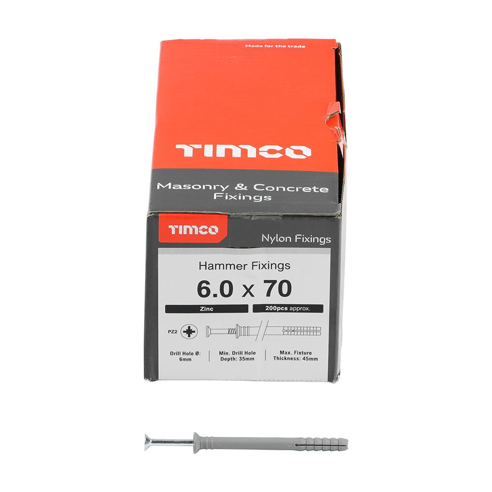 TIMCO Nylon Hammer Fixing Zinc 6.0 x 70 Pack 200