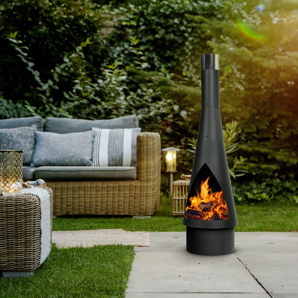 Dellonda DG109 Outdoor Chiminea, Fireplace, Fire Pit, Heater, Durable, Black Steel | Stylish chiminea is perfect for relaxing outdoors with family and