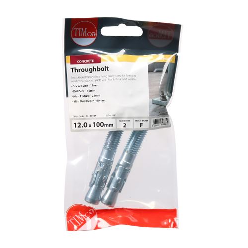 TIMCO Throughbolt - BZP M12 x 100 Silver Pack 2