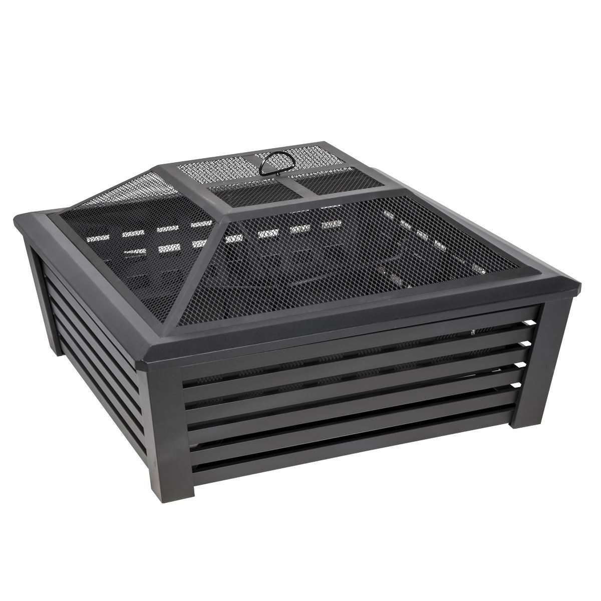 Dellonda DG43 89cm Square Outdoor Fire Pit, Black | Safety Screen | Contemporary style square fire pit is perfect for relaxing outdoors with family