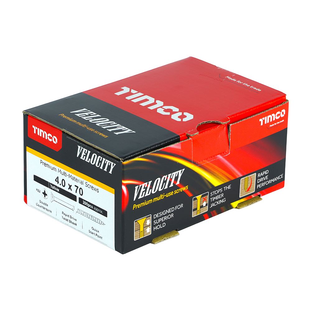 TIMCO Velocity Screw PZ2 CSK ZYP 4.0 x 70 Gold Pack 200