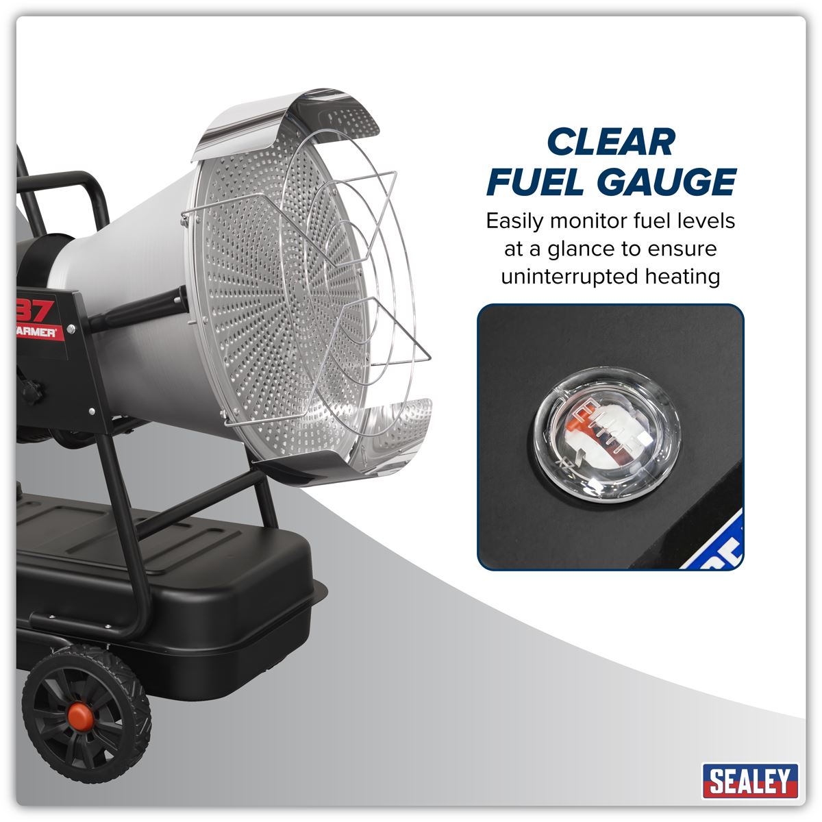 Sealey IR37 Space Warmer Infrared Kerosene/Diesel Heater with Wheels 136,500Btu/hr | 136,500Btu/hr(40kW), 230V ~ 50Hz, Overheat Protection