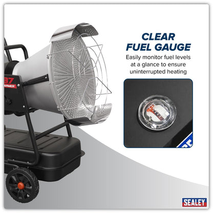 Sealey IR37 Space Warmer Infrared Kerosene/Diesel Heater with Wheels 136,500Btu/hr | 136,500Btu/hr(40kW), 230V ~ 50Hz, Overheat Protection