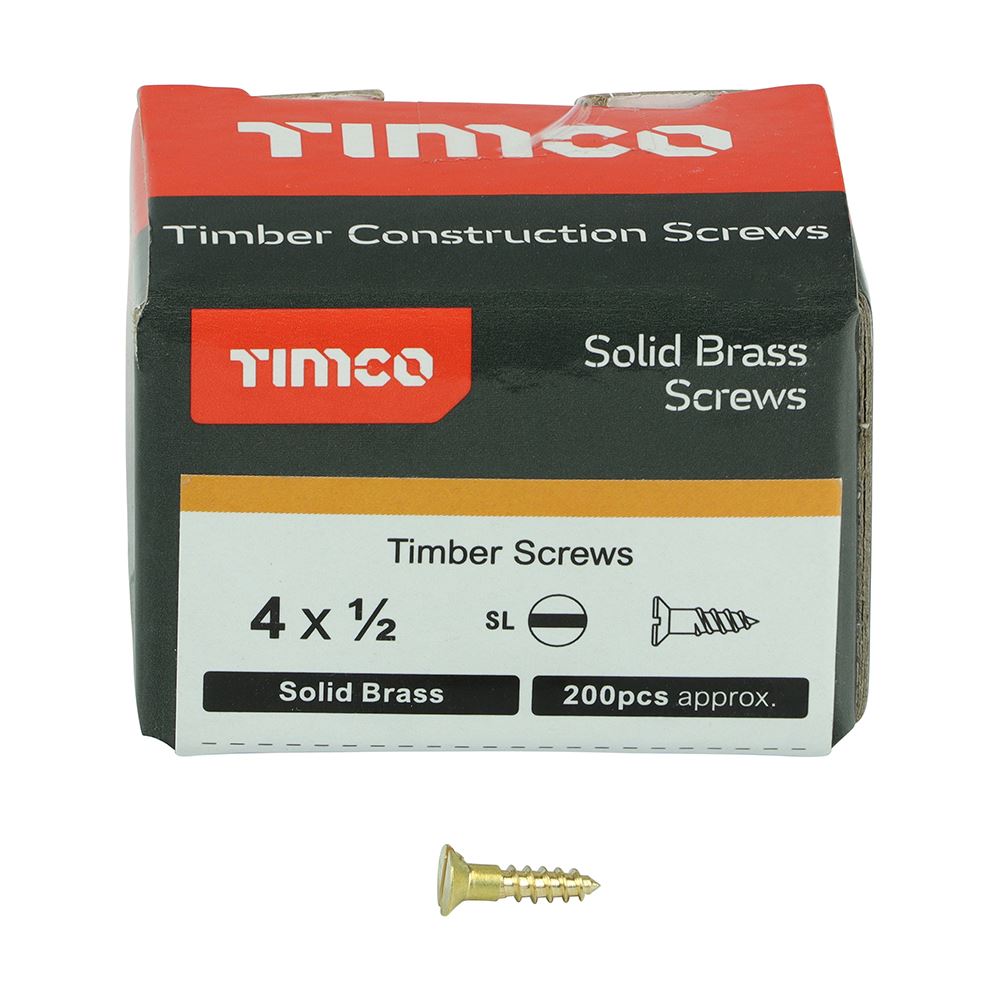 TIMCO Brass Timber Screw SLOT CSK 4 x 1/2 Pack 200