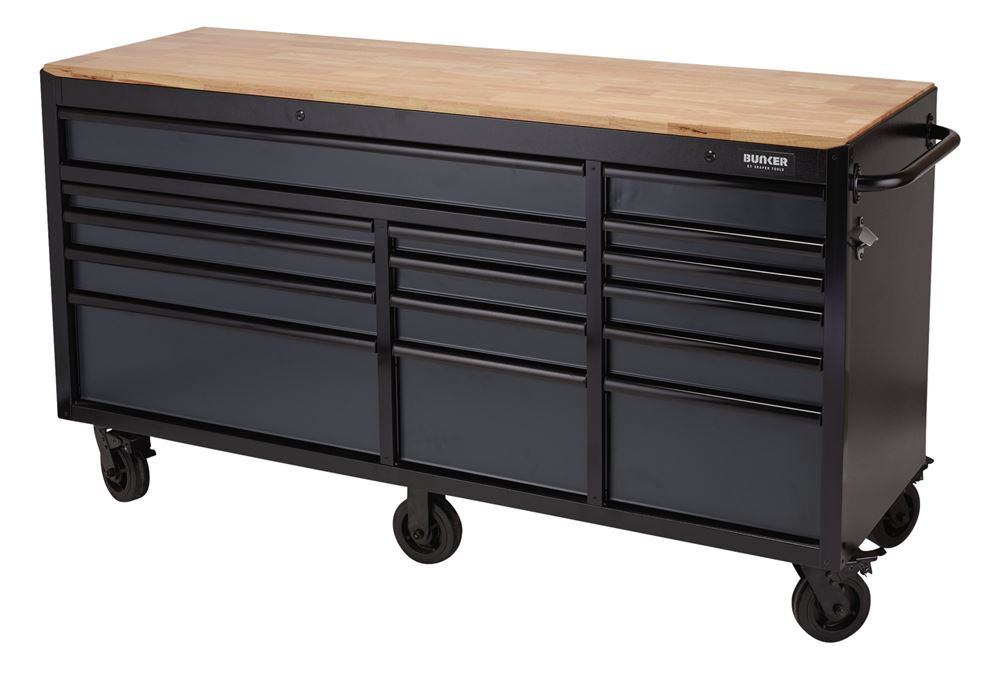 Draper BUNKER® Workbench Roller Tool Cabinet, 15 Drawer, 72, Grey08241 08241 BUNKER® Workbench Roller Tool Cabinet, 15 Drawer, 72", Grey