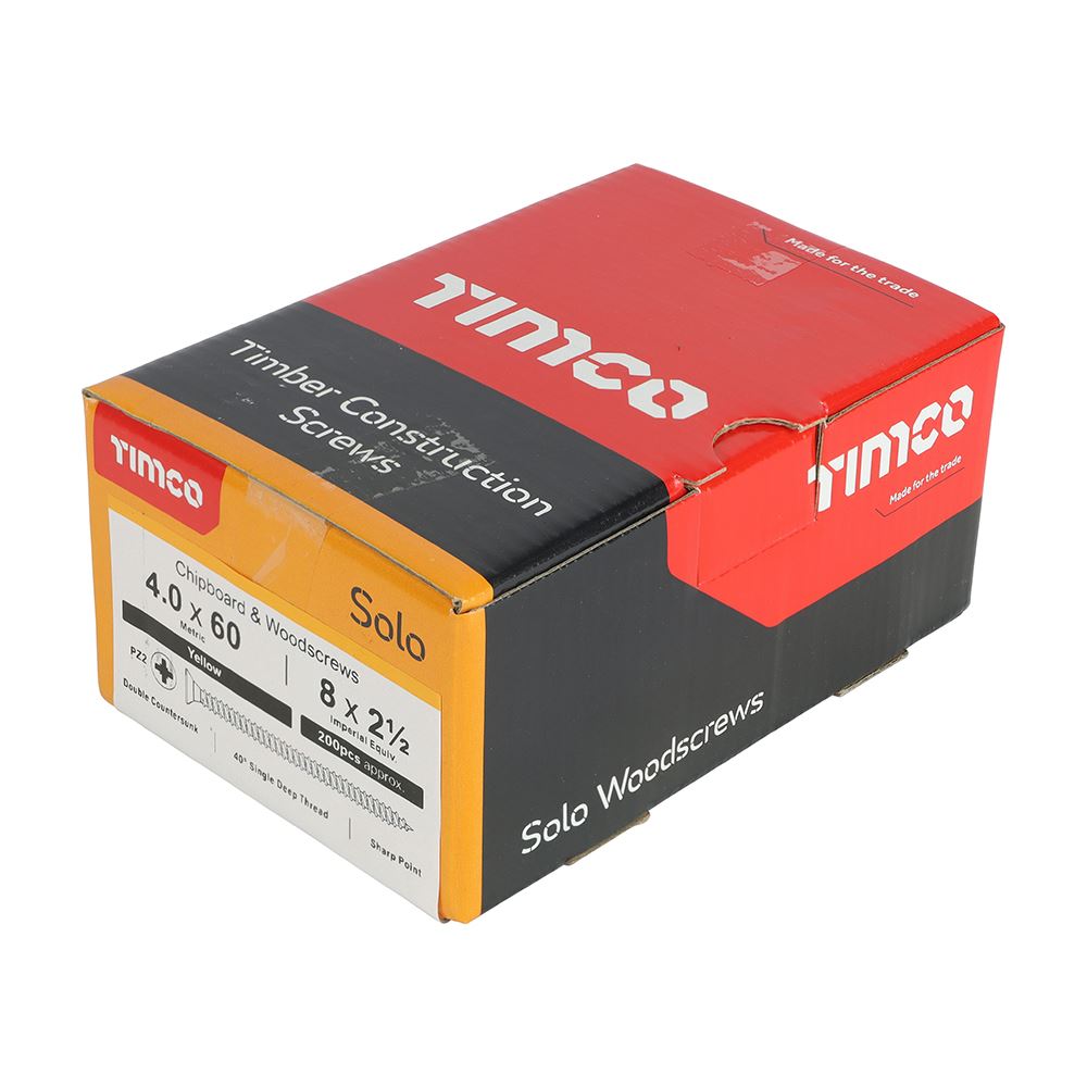 TIMCO Solo Woodscrew PZ2 CSK ZYP 4.0 x 60 Gold Pack 200