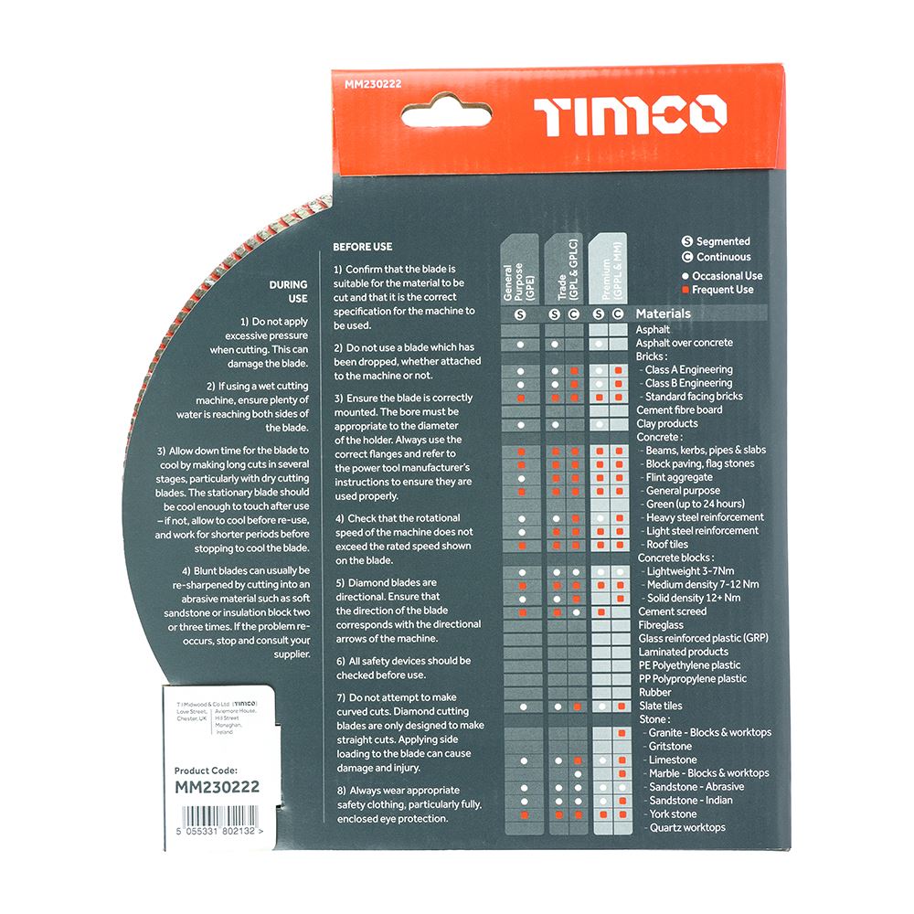 TIMCO Prem Diamond Blade Turbo Cont 230 x 22.2 Pack 1