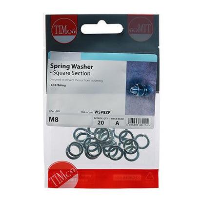 TIMCO SQ Spring Washer DIN 7980 -BZP M8 Silver Pack 20