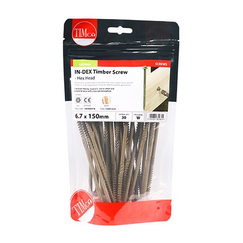 TIMCO Hex Head Timber Construction Screws 6.7mm Exterior Green – Various Lengths and Pack Sizes for Landscaping, Timber Framing and Structural Timber Fixing