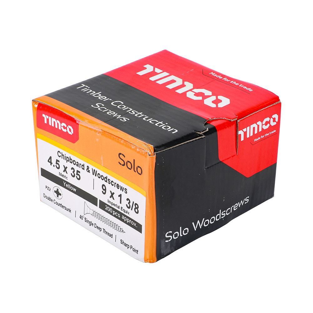 TIMCO Solo Woodscrew PZ2 CSK ZYP 4.5 x 35 Gold Pack 200