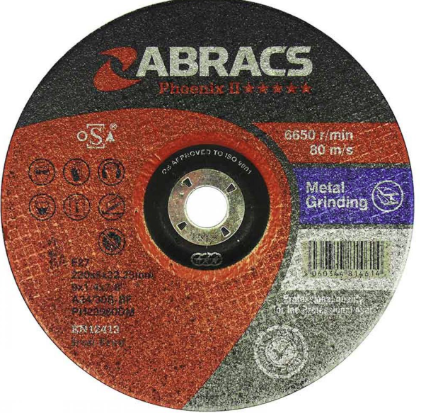 ABRACS F27  stone grinding disc  115mm x 6.0mm x 22.23mm 13,300rpm  80m/s