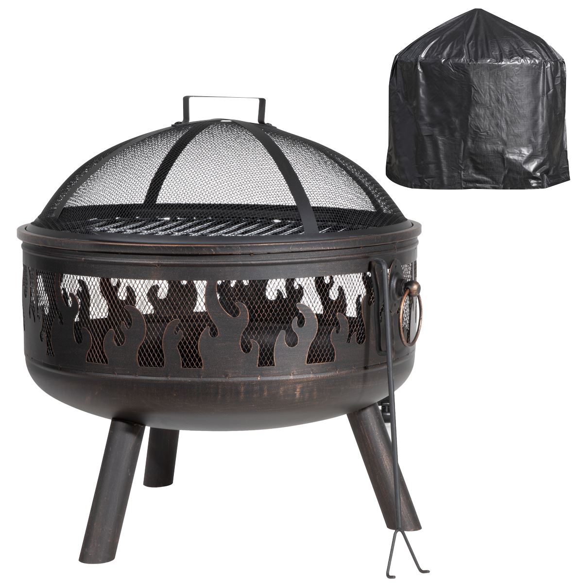 Dellonda DG242 Deluxe 24" Fire Pit, Fireplace, Outdoor Patio Heater, Decoration Rings, Supplied with Cooking Grill, Safety Screen, Poker & Cover |