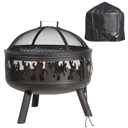 Dellonda DG242 Deluxe 24" Fire Pit, Fireplace, Outdoor Patio Heater, Decoration Rings, Supplied with Cooking Grill, Safety Screen, Poker & Cover |