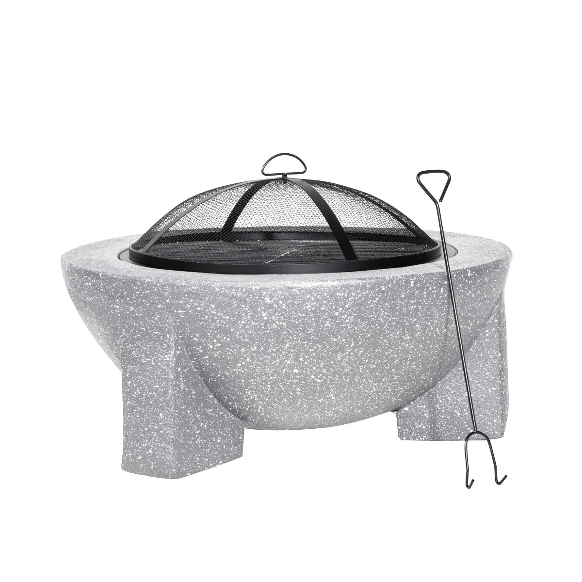 Dellonda DG190 Round MgO Fire Pit with BBQ Grill & Safety Mesh Screen 75cm - Light Grey | Magnesium Oxide | The fire pit is made from MgO (Magnesium