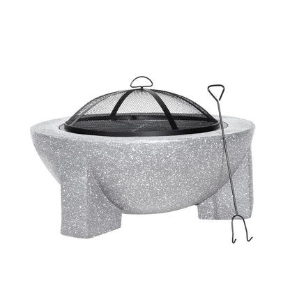 Dellonda DG190 Round MgO Fire Pit with BBQ Grill & Safety Mesh Screen 75cm - Light Grey | Magnesium Oxide | The fire pit is made from MgO (Magnesium