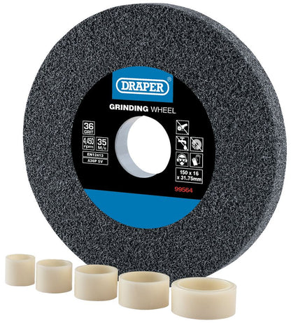 Draper GRINDING WHEEL 36G 150X16MM 99564 Aluminium Oxide Bench Grinding Wheel 36G (150mm x 16mm)