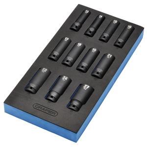 63483 Draper HI-TORQ Metric Deep Impact Socket Set in EVA Drawer Insert Tray, 1/2 Sq 1/2 Drawer EVA Insert Professional Trade DIY Workshop Garage Us