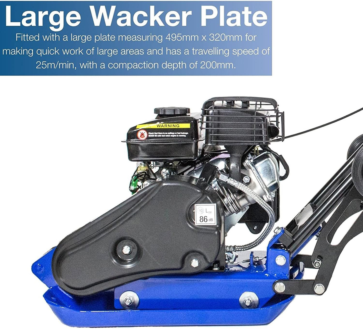 Hyundai HYCP5030 78.5cc Petrol Plate Compactor / Wacker Plate 50kg with Wheel Kit, Paving Pad & 150mm Compaction Depth