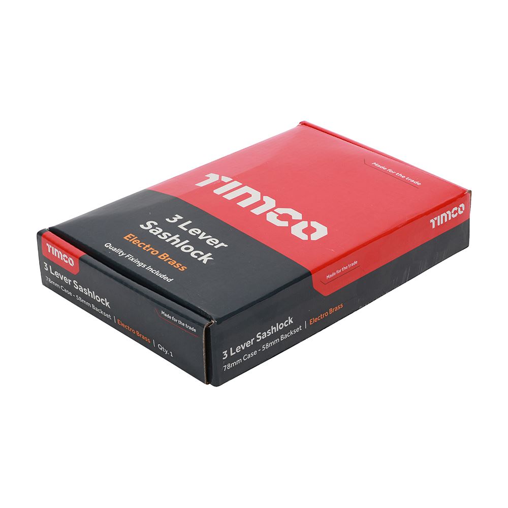 TIMCO 3 Lever Sashlock E. Brass 78mm Pack 1