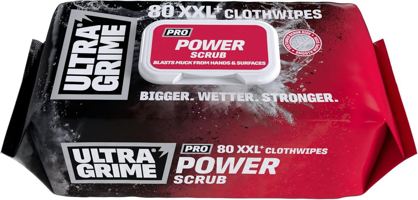 UltraGrime PRO Power Scrub Wet Wipes XXL 80 Pack Heavy Duty Scrubbing Wipes