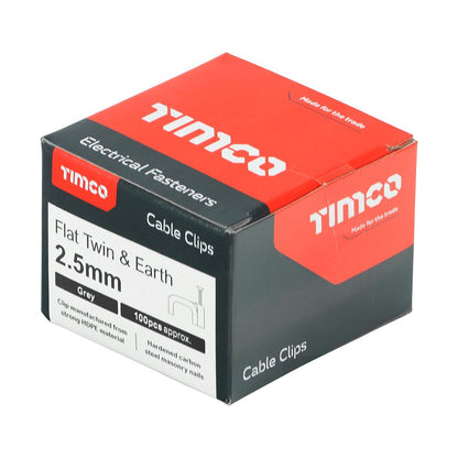TIMCO Flat Twin&Earth Cable Clip GRY To fit 2.5mm Grey Pack 100