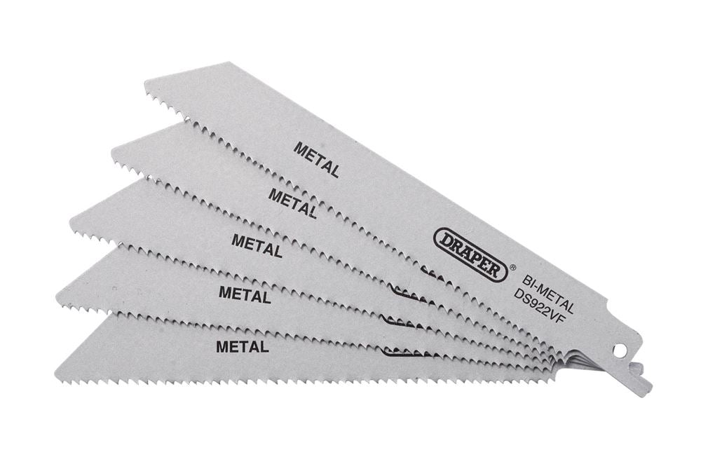 Draper RECIP SAW BLADE 5PCS - S922VF 43463 Bi-metal Reciprocating Saw Blades for Metal, 150mm, 10-14tpi (Pack of 5)