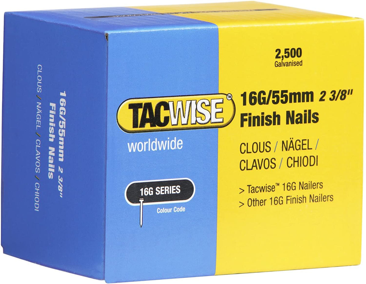 Tacwise 0299 Type 160 16G 55 mm Finish Nails Galvanised Pack of 2500 for Nail Staple Guns Trade Fixing