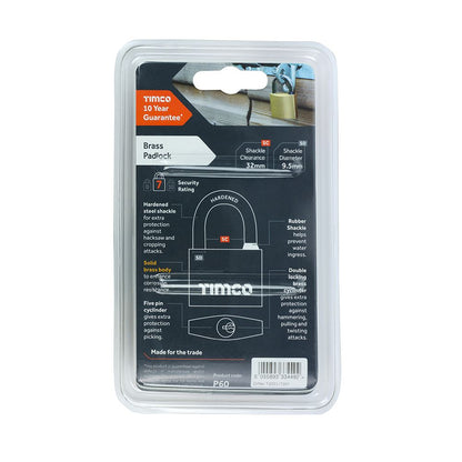 TIMCO Brass Padlock 60mm Pack 1