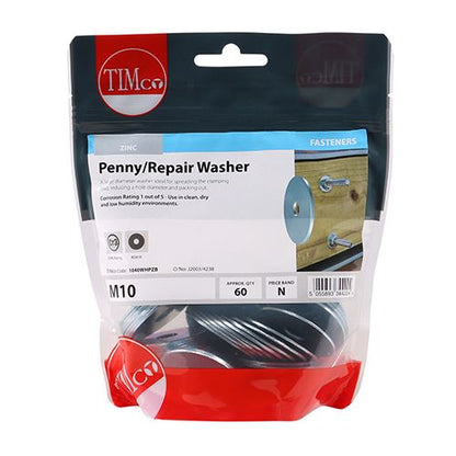 TIMCO Penny Washer DIN 9054 - BZP M10 x 40 Silver Pack 60