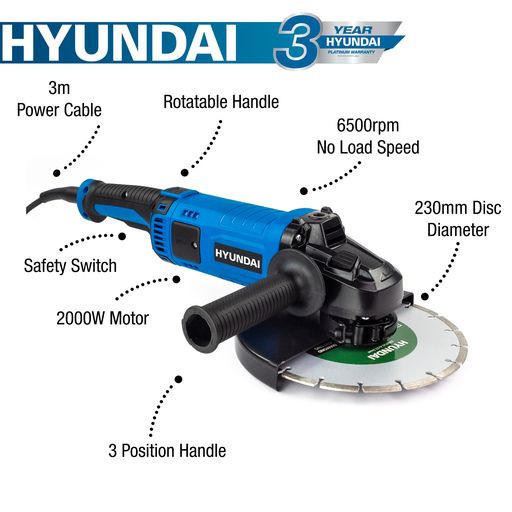 Hyundai HYAG2000E Electric Angle Grinder 2000W Disc Grinder Power Tool