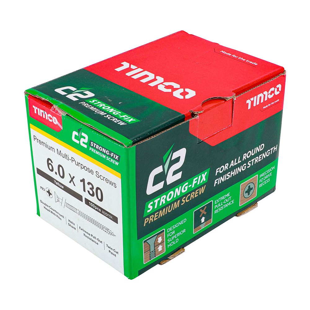 TIMCO C2 Strong-Fix PZ3 CSK ZYP 6.0 x 130 Gold Pack 100