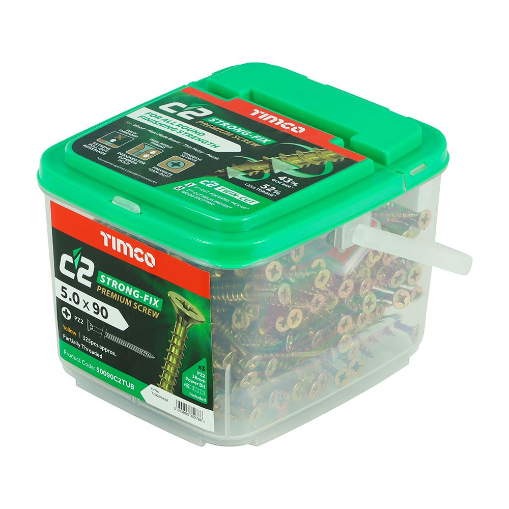 TIMCO C2 Strong-Fix PZ2 CSK ZYP 5.0 x 90 Gold Pack 325