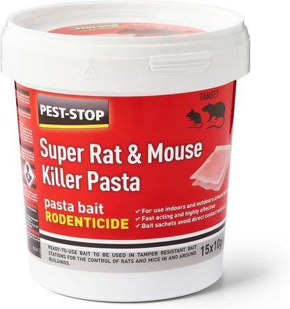 Pest Stop Super Rat & Mouse Killer Pasta - difenacoum (15 x 10g) (Pack of 15)