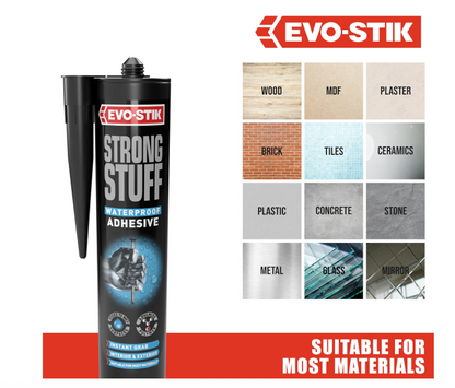 EVO-STIK Strong Stuff Waterproof 290ml SMP Grab Adhesive Wet Surfaces Indoor Outdoor Underwater Solvent Free Pack of 12