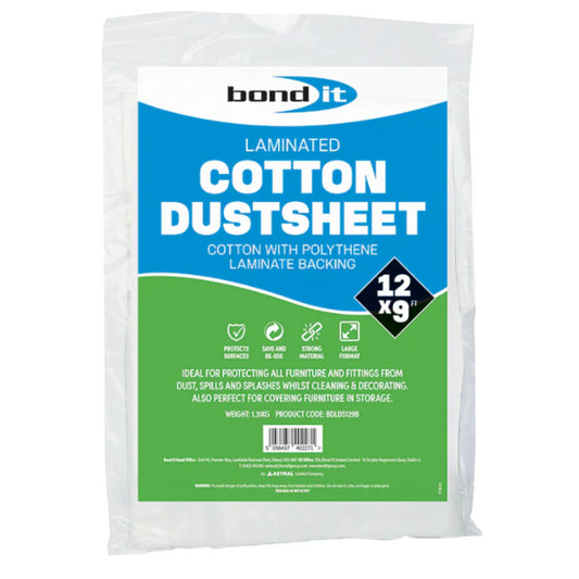 Bond It Laminated Cotton Dust Sheet 12ft x 9ft Waterproof Splash Resistant Decorator
