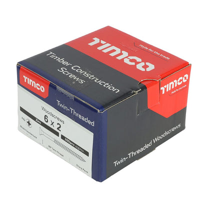 TIMCO Twin Woodscrew PZ2 CSK Zinc 6 x 2 Silver Pack 200