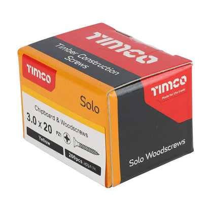 TIMCO Solo Woodscrew PZ1 CSK ZYP 3.0 x 20 Gold Pack 200