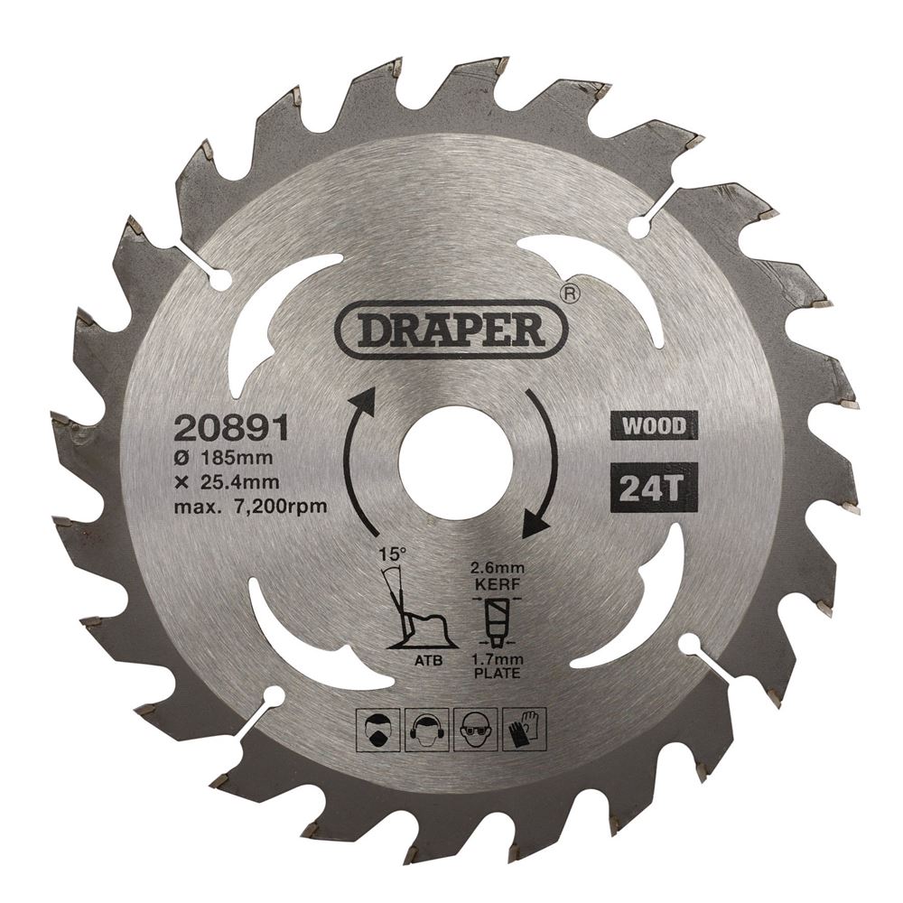 Draper TCT SAW BLADE 185MM 24T WOOD 20891 TCT Circular Saw Blade for Wood, 185 x 25.4mm